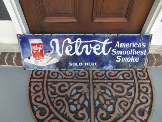 Rare Antique Velvet Pipe Tobacco Here Advertising Porcelain Sign 39 " X12 "