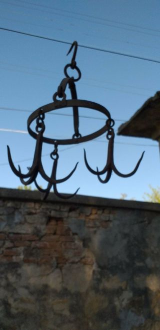 Antique Very Rare Old Hand Forged Wrought Iron Hook Hanger 19th