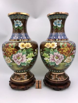 Awesome Striking Rare Very Large 17 " Antique Chinese Cloisonne Vases
