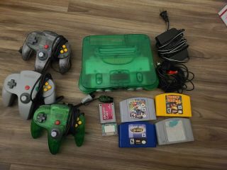Rare Nintendo 64 (jungle Green) Console W/4 Games & 3 Controllers,  Memory Cards