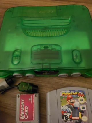 RARE Nintendo 64 (Jungle Green) Console w/4 games & 3 controllers,  memory cards 2