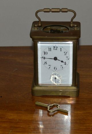 Rare French Brass Carriage Clock W/alarm - Open Escapement,  Repeater,  Porc.  Face