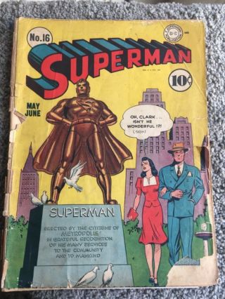 Rare 1942 Golden Age Superman 16 Classic Cover Complete