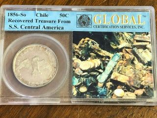 Rare Ss Central America Shipwreck Recovery Treasure 1856 Chile 50 Centavo Silver