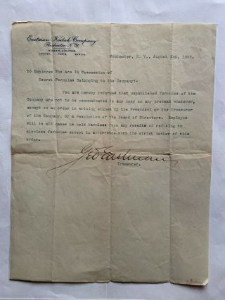 Rare And Historical Hand Signed Letter By George Eastman Of Eastman Kodak Camera