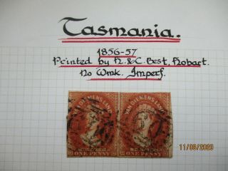 Tasmania Stamps: Chalon Imperf Pair - Rare - (i424)