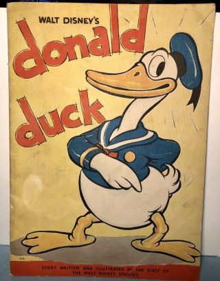 1935 RARE DONALD DUCK Linen Book Whitman 978 1st DD Story /Micky Cards 2