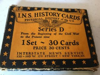Interstate News Service Pictorial History Cards (series D) Very Rare Set.  1926