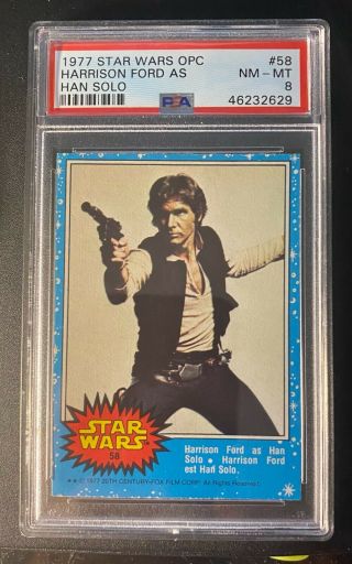 1977 O - Pee - Chee Star Wars 58 Harrison Ford As Han Solo Psa 8 Nm - Mt Pop 1 (rare)