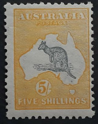 Rare 1913 Australia 5/ - Grey & Yellow Kangaroo Stamp 1st Wmk