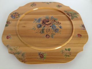 Rare Vintage Early Mackenzie Childs Wood Hostess Tray - Charger With Fowers