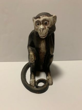 Very Rare Antique Cast Iron Metal Painted Hubbly Monkey Bank Vintage
