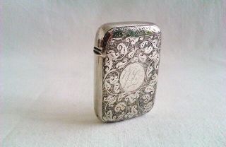Rare & Beautifully Engraved Solid Silver Victorian Vesta Case Birmingham 1884