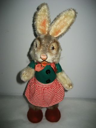 Rare Vintage 1950s Steiff Nikili Girl Bunny Rabbit With Basket Made In Germany