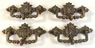Antique Vtg RARE Bronze Figural Drawer Pull Handles Hardware Skeleton Key Hole 2