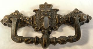 Antique Vtg RARE Bronze Figural Drawer Pull Handles Hardware Skeleton Key Hole 3
