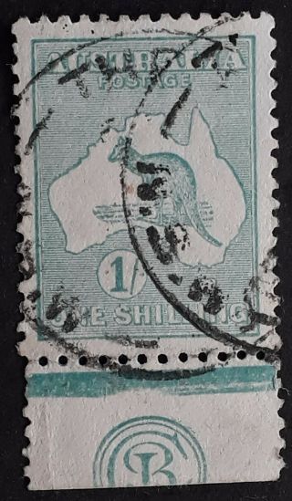 Rare 1916 Australia 1/ - Blue Green Kangaroo Stamp Die2 3rd Wmk Jbc Monogram