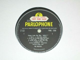 THE BEATLES.  HELP 1965 UK MONO PARLOPHONE FACTORY SAMPLE RARE EX /VG, 2