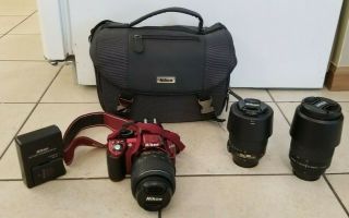 Rare Nikon D D3100 14.  2MP Digital SLR Camera - Red W/ Lenses And Camera Bag 2