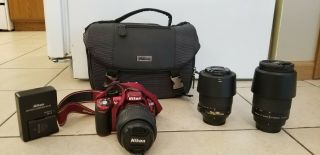 Rare Nikon D D3100 14.  2MP Digital SLR Camera - Red W/ Lenses And Camera Bag 3