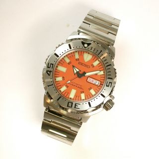 $895 Mens 42mm Orange Dial Seiko Monster Diver Automatic Watch 7s26 - 0350 Or