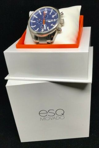 Movado Esq Mens Watch Stainless Chronograph Blue Face Swiss Movement