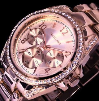 Excellanc Damen Armband Uhr Rose Gold Farben Metall Strass Gs - 1