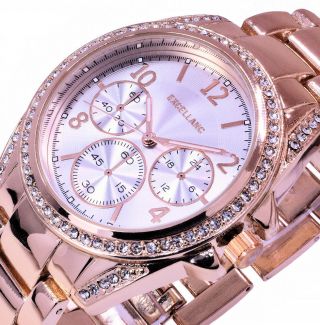 Excellanc Damen Uhr Armbanduhr Rose Gold Silber Farben Metall Strass Gs - 2