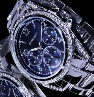 Excellanc Damen Armband Uhr Blau Silber Farben Metall Strass Gs - 2