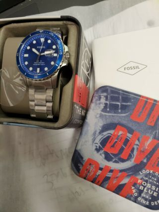 Authentic Fossil Watch Fb - 01 Fs5669 Stainless Steel Blue Vintage