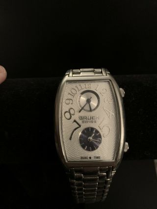 Men’s Gruen Swiss Dual Time Watch Chronograph Stainless Steel 3