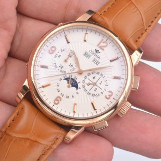 42mm Ossna Automatic Mens Watch White Dial Rose Gold Case Analog Markers Date