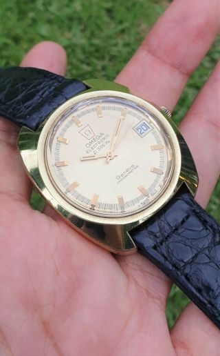 Omega Electronic F300hz Geneve Chronometer Mens Vintage Gold Swiss Watch