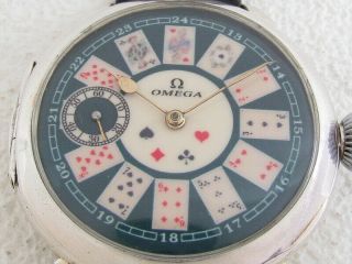 Omega Playing Cards Antique 1908 - 1912 Swiss Art Deco Silver Men ' s Watch 2