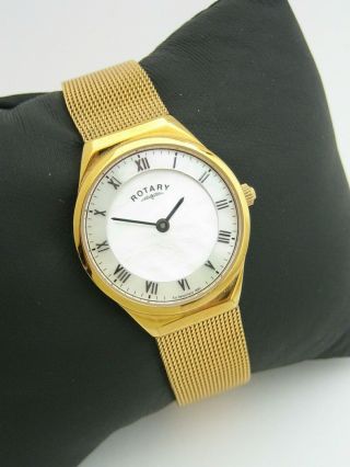 ROTARY WOMENS ULTRA SLIM WATCH LB02612/41 GOLD STAINLESS STEEL MESH 2