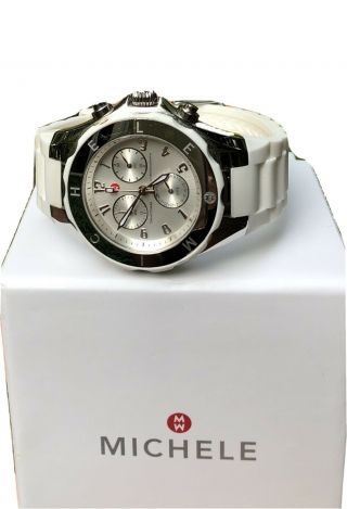 Michele Tahitian Chronograph Jelly Watch,  White Silicone With Silver,