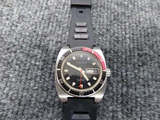 Caravelle Automatic 666 Ft Diver Dive Style Watch Swiss Made Red Jet Hand Vg