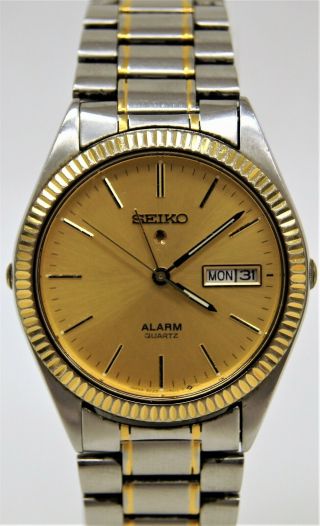 Mens Seiko Day/date Alarm 5c23 Two Tone Stainless Quartz Watch B6015