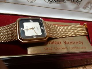 Vintage Lucien Piccard Dufonte Mens Quartz Wrist Watch With 4 Diamonds
