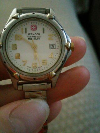 Wenger Swiss Army Watch Quartz Date White Military Face Elastic Band