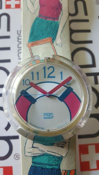 Swatch The Life Saver Pwk180 1993 Pop 39mm Textile Over Leather