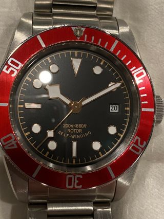 41mm Corgeut Black Dial Red Bezel Sapphire Crystal Glass Automatic Mens Watch