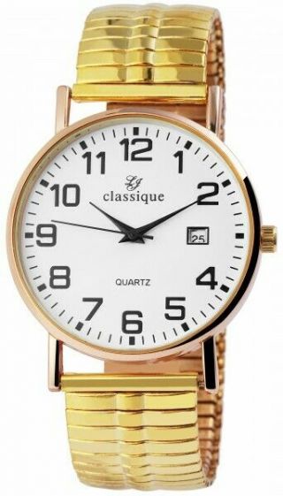 Classique Herrenuhr Weiß Gold Analog Datum Zugband Armbanduhr X2700018008