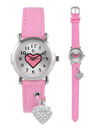 Kinder Armbanduhr Mädchen Uhr Kinderuhr Lernuhr Herz Textilarmband Uhren Rosa