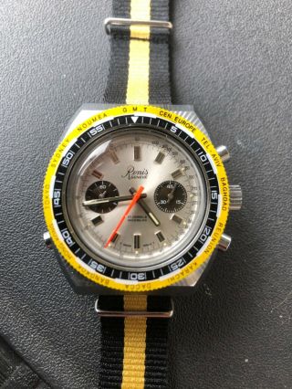 Nos Vintage Prototype Renis Geneve Valjoux Chronograph World Time Diver Watch Nr