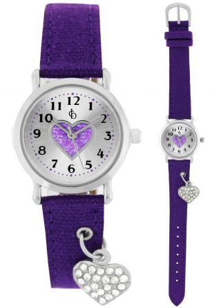 Kinder Armbanduhr Mädchen Uhr Kinderuhr Lernuhr Herz Textilarmband Uhren Violett