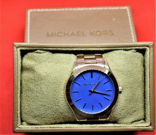 Women’s Michael Kors Mk3494 Slim Runway Blue Dial Rose Gold Watch 840