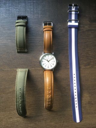 Timex Weekender Watch Mens Classic Watch 40mm Cream Face W/ 2 Bands 1 Nato Strap