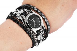 Damenuhr Wickelarmband Uhr Farbe Silber Schwarz Grau Modische Armbanduhr Schmuck
