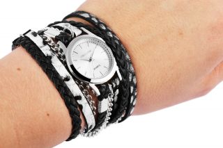 Wickelarmband Uhr Farbe Silber Hellgrau Schwarz Damenuhr Modisch Schmuckarmband